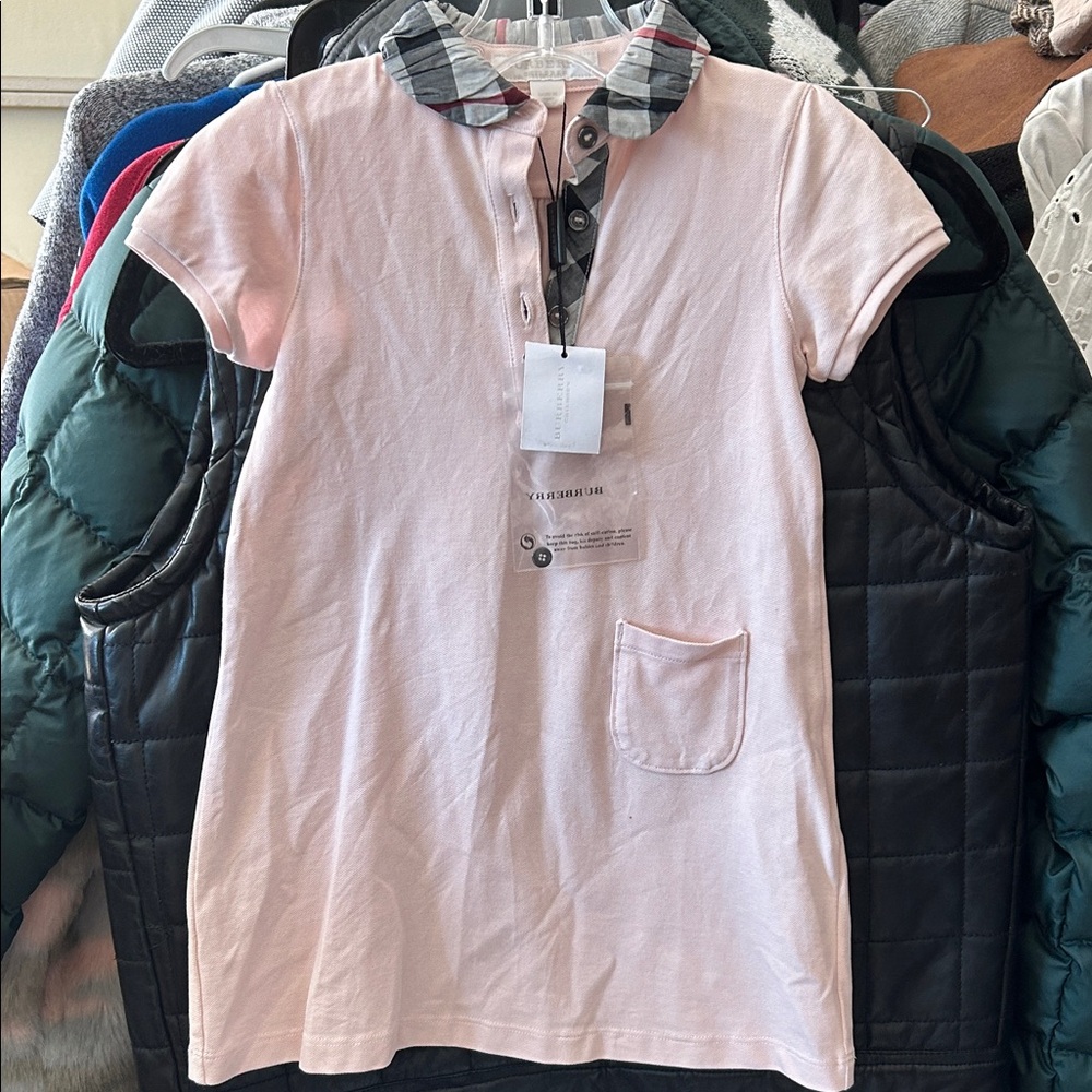 Burberry Light Pink Dress with Plaid Collar
